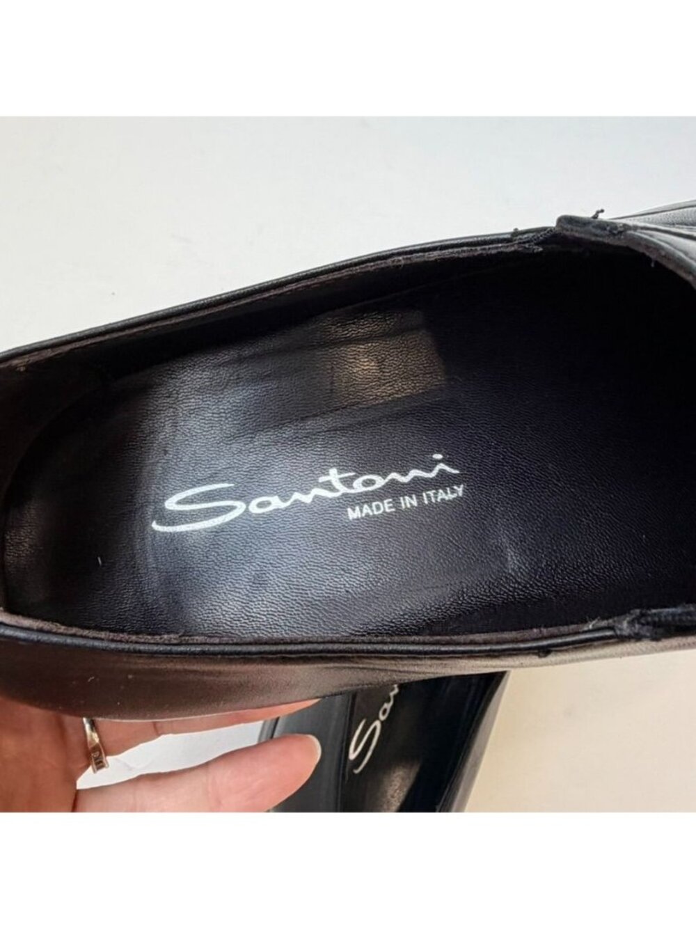 Santoni Leather Slip-On Dress Loafers Men's Size 10D Black Made In Italy - Picture 6 of 10